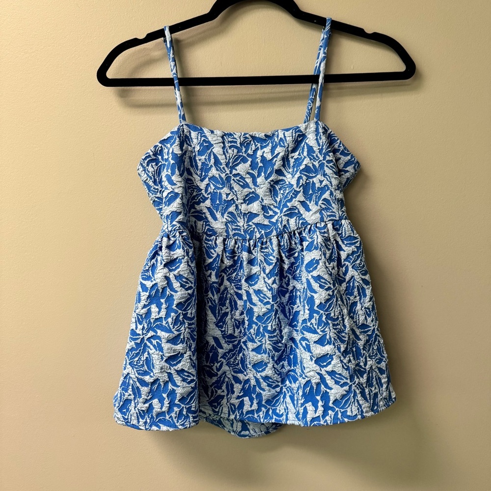 THML Women’s Island Way Tank Blue Bow Floral XS NWT